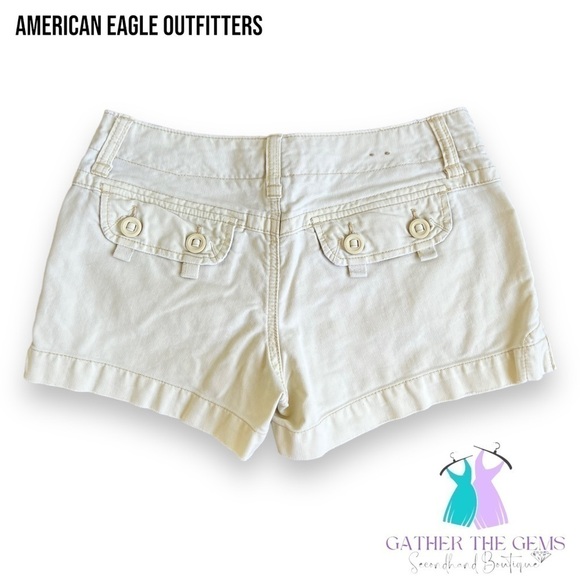 AMERICAN Eagle Women’s Light Yellow Cotton Twill Shorts - Picture 2 of 4